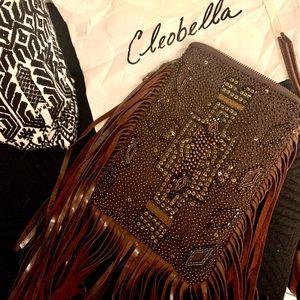 Leather and Fringe Cleobella Crossbody Purse